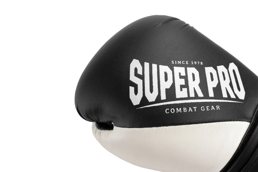 Super Pro Combat Gear ACE Boxing Gloves Black/White 14 oz - Helisports