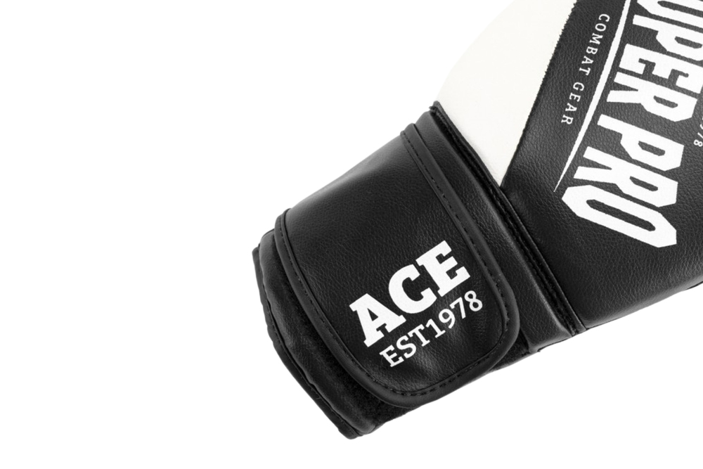 Super Pro Combat Gear ACE Boxing Gloves Black/White 14 oz - Helisports
