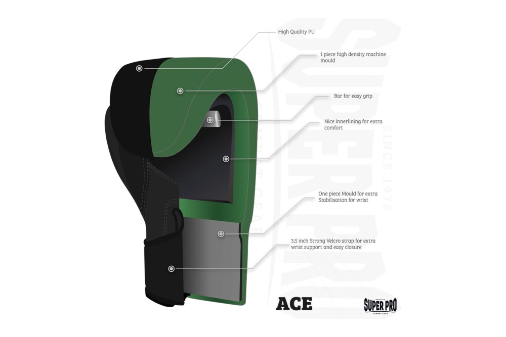 ACE Pro Super - 6 oz Gear Helisports Schwarz/Weiß Boxhandschuhe Combat