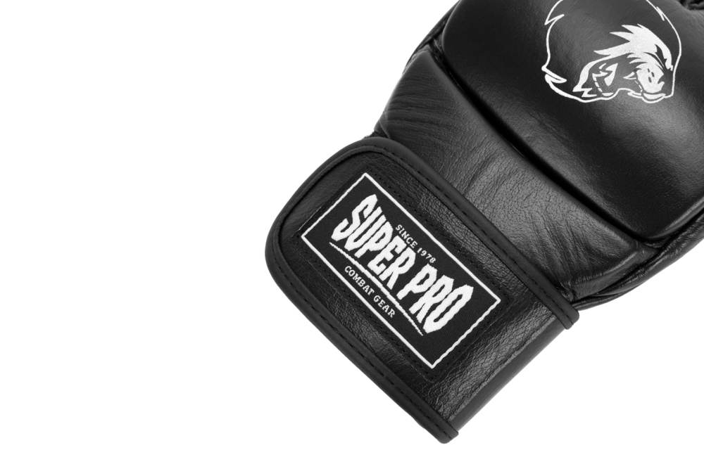 Super Pro Combat Gear Leder MMA Helisports Handschuhe Schwarz/Weiß Slugger 