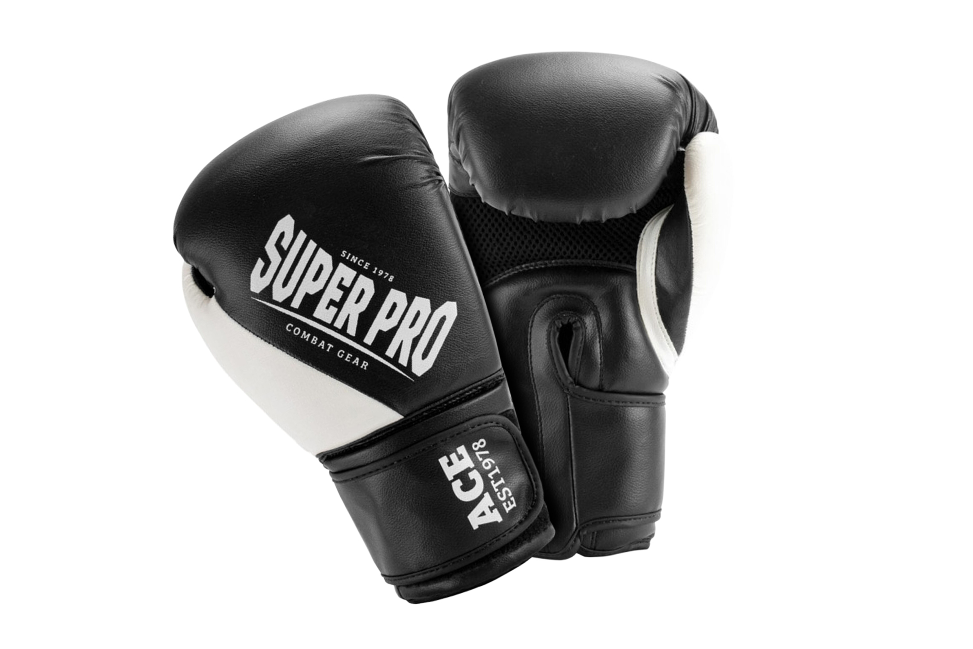 Super Pro ACE - oz Combat Gloves Black/White Boxing 14 Helisports Gear